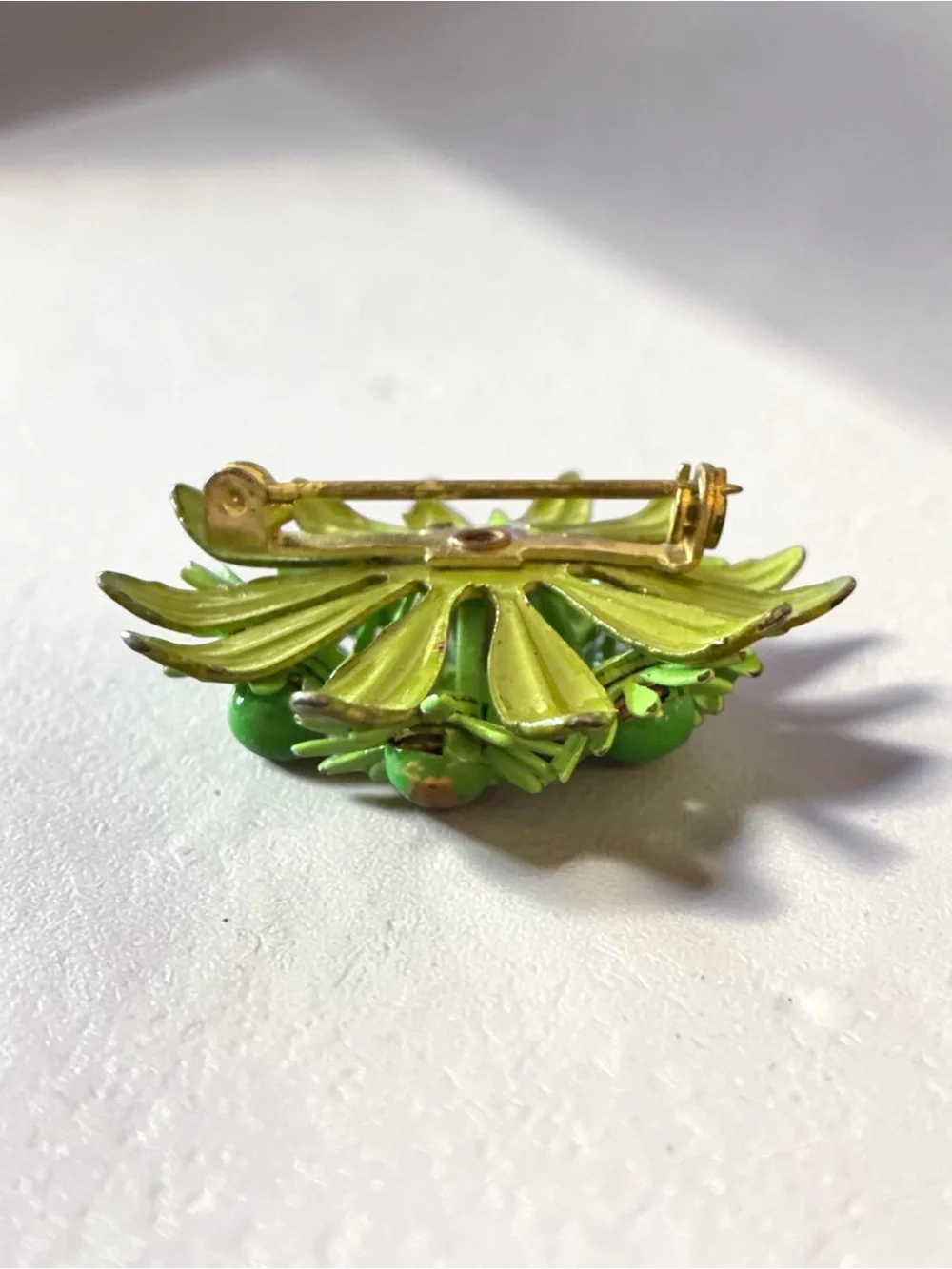 Vintage 1960s Green Enamel Floral Brooch Pin Mid Century Flower Bouquet 1.25”